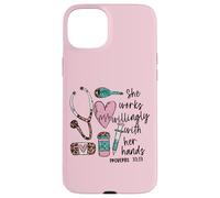 She Works Willingly With Her Hands For Pink Nurse Girlfriend Custodia per iPhone 15 Plus