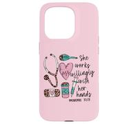 She Works Willingly With Her Hands For Pink Nurse Girlfriend Custodia per iPhone 15 Pro