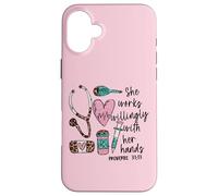 She Works Willingly With Her Hands For Pink Nurse Girlfriend Custodia per iPhone 16 Plus