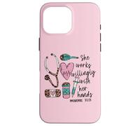 She Works Willingly With Her Hands For Pink Nurse Girlfriend Custodia per iPhone 16 Pro Max