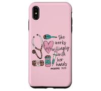 She Works Willingly With Her Hands For Pink Nurse Girlfriend Custodia per iPhone XS Max