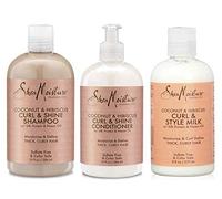 Shea Moisture - Trio per capelli ricci, include shampoo Curl & Shine, Balsamo Curl & Shine, Style Milk Curl & Shine