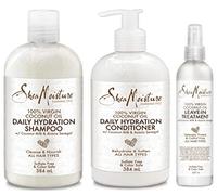 Shea Umidità 100% Virgin Olio di Cocco Trio Set | Balsamo Idratazione giornaliero 13 Oz, Shampoo Idratazione giornaliera 13 Oz & Leave-in Trattamento 8 Oz