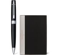 Sheaffer 300 Penna a Sfera + Affari Porta Schede Set Regalo Nero + Cromo Bordi