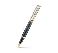 Sheaffer 300 Penna stilografica | Corpo nero opaco inciso E9347 e cappuccio cromato lucido con bordi PVD dorati | punta media | Penna stilografica di alta qualità