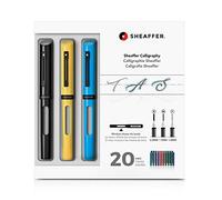 Sheaffer - Maxi kit per calligrafia, colore: nero, giallo, blu, 3 penne stilografiche ricaricabili, 3 pennini, 20 inchiostri assortiti
