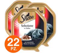 Sheba Cibo per Gatti al Gusto manzo e Tacchino - 22 Vaschette da 85 grammi