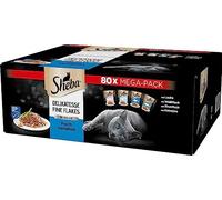 Sheba Delicatesse Fine Flakes, 80 x 85 g, confezione Mega Pack - cibo per gatti bagnato, selezione di pesci in gelatina con salmone, pesce bianco, tonno e merluzzo per gatti adulti