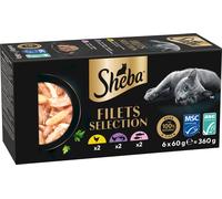 Sheba Filets Selection, 3 Varietà: Pollo, Gamberi, Frutti di Mare, Salmone, Tonno, 6 Vaschette - 360 g