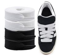 Shecret Fermacavi Spessi per Adidas Campus 00s, Confezione da 2 Paia Lacci Spessi Piatta e Larga da 15mm, Lacci di Ricambio per Scarpe da Ginnastica - Nero & Bianco