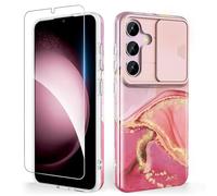 SHEDEER Cover per Galaxy S25 con Slidable Protezione Fotocamera & Vetro Temperato, Cover per Samsung S25 Aesthetic, Brillante, Antiurto Antigraffio, Cover per Galaxy S25 Protezione Militare, Rosa