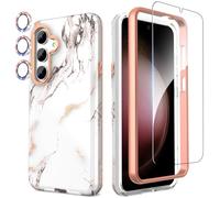 SHEDEER Cover per Galaxy S25, Cover per Galaxy S25 Glitter Protezione Fotocamera & Vetro Temperato& Paraurti, Custodia per Galaxy S25 360 Protezione, Aesthetic, Antiurto,Marmo