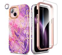 SHEDEER Cover per iPhone 15,4 in 1 Glitter Protezione Fotocamera Vetro Temperato&Paraurti, Custodia per iPhone 15 Aesthetic,Brillante,360 Protezione Antiurto Antigraffio, Cuore
