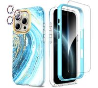 SHEDEER Cover per Iphone 16 Pro,Cover per Iphone 16 Pro Glitter Protezione Fotocamera&Vetro Temperato&Paraurti, Custodia per Iphone 16 Pro 360 Protezione, Aesthetic,Antiurto Antigraffio, Stella Blu