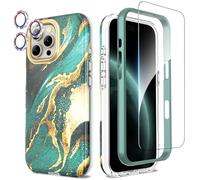 SHEDEER Cover per Iphone 16 Pro Max, Cover per Iphone 16 Pro Max Glitter Protezione Fotocamera&Vetro Temperato&Paraurti,Custodia per Iphone 16 Pro Max 360 Protezione,Aesthetic, Antiurto,Verde Fantasia