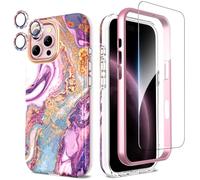 SHEDEER Cover per Iphone 16 Pro Max, Cover per Iphone 16 Pro Max Glitter Protezione Fotocamera &Vetro Temperato& Paraurti, Custodia per Iphone 16 Pro Max 360 Protezione, Antiurto,Viola Meteor Shower