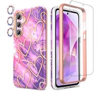 SHEDEER Cover per Samsung A55 5G con Vetro Temperato & Paraurti + Protezione Fotocamera, Custodia Galaxy A55 5G TPU Antiurto 360 Protezione Antigraffio Aesthetic Brillante Cover A55 5G, Viola