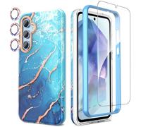 SHEDEER Cover per Samsung Galaxy A55, Cover per A55 Glitter Protezione Fotocamera & Vetro Temperato & Paraurti, Custodia per Galaxy A55 360 Protezione, Aesthetic, Brillante, Antiurto, Blu Oceano