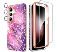 SHEDEER Cover per Samsung Galaxy S24, Cover per S24 Glitter Protezione Fotocamera & Vetro Temperato & Paraurti, Custodia per Galaxy S24 360 Protezione, Aesthetic, Brillante,Antiurto Antigraffio,Cuore