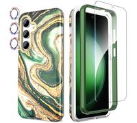 SHEDEER Cover per Samsung Galaxy S24, Cover per S24 Glitter Protezione Fotocamera&Vetro Temperato & Paraurti, Custodia per Galaxy S24 360 Protezione, Aesthetic, Brillante,Antiurto, Quicksand Vert