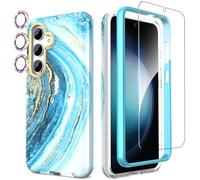 SHEDEER Cover per Samsung Galaxy S24 Plus, Glitter Protezione Fotocamera & Vetro Temperato & Paraurti, Custodia per S24 Plus 360 Protezione, Aesthetic, Brillante, Antiurto, Antigraffio, Stella Blu