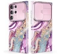 SHEDEER Cover per Samsung S23 Ultra con Slidable Protezione Fotocamera, Cover per S23 Ultra Aesthetic, Brillante, Antiurto Antigraffio, Cover per S23 Ultra Protezione Militare,Viola Meteor Shower