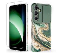 SHEDEER Cover per Samsung S24 Plus con Slidable Protezione Fotocamera & Vetro Temperato, Cover per Galaxy S24 Plus 360 Militare Protezione, Aesthetic, Brillante, Antiurto Antigraffio, Quicksand Vert