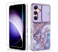 SHEDEER Cover per Samsung S24 Plus con Slidable Protezione Fotocamera & Vetro Temperato, Cover per Galaxy S24 Plus 360 Protezione Militare Aesthetic, Brillante, Antiurto Antigraffio, Viola
