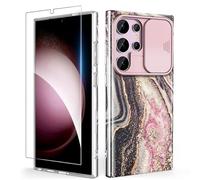 SHEDEER Cover per Samsung S24 Ultra con Slidable Protezione Fotocamera & Vetro Temperato, Cover per Galaxy S24 Ultra 360 Militare Protezione, Aesthetic, Brillante, Antiurto Antigraffio, Awesome Black