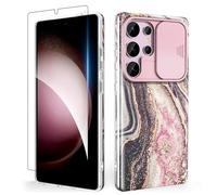 SHEDEER Cover per Samsung S25 Ultra con Slidable Protezione Fotocamera & Vetro Temperato, Cover per Galaxy S25 Ultra 360 Militare Protezione, Aesthetic, Brillante, Antiurto Antigraffio, Awesome Black