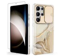 SHEDEER Cover per Samsung S25 Ultra con Slidable Protezione Fotocamera & Vetro Temperato, Cover per Galaxy S25 Ultra 360 Protezione Militare Aesthetic, Brillante, Antiurto Antigraffio, Bianco Elegante