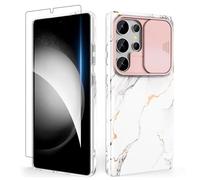 SHEDEER Cover per Samsung S25 Ultra con Slidable Protezione Fotocamera & Vetro Temperato, Cover per S25 Ultra Aesthetic, Brillante, Antiurto Antigraffio, Cover per S25 Ultra Protezione Militare,Marmo