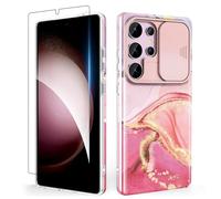 SHEDEER Cover per Samsung S25 Ultra con Slidable Protezione Fotocamera & Vetro Temperato, Cover per S25 Ultra Aesthetic, Brillante, Antiurto Antigraffio, Cover per S25 Ultra Protezione Militare, Rosa