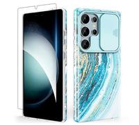 SHEDEER Cover per Samsung S25 Ultra con Slidable Protezione Fotocamera & Vetro Temperato, Cover per S25 Ultra 360 Militare Protezione, Aesthetic, Brillante, Antiurto Antigraffio, Stella Blu