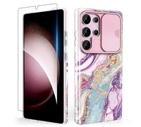 SHEDEER Cover per Samsung S25 Ultra con Slidable Protezione Fotocamera & Vetro Temperato, Cover per S25 Ultra 360 Militare Protezione, Aesthetic, Brillante, Antiurto Antigraffio, Viola Meteor Shower