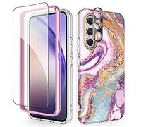 SHEDEER Cover Samsung A54 5G Glitter con Protezione Fotocamera&Vetro Temperato&Paraurti,Cover Samsung A54 Aesthetic,Anti-Giallo,Brillante,A54 Cover 360 Protezione Antiurto Antigraffio Purple Meteor