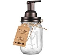 SheeChung Mason Jar Foaming Soap Dispenser-Rustproof Stainless Steel Lid & Foaming Soap Pump, Refill Foam Hand Soap Dispenser Glass for Bathroom Kitchen Vanities, Countertops-Bronze (1 pk)