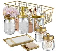 SheeChung Set completo di 8 accessori da bagno in barattolo, dispenser di sapone, porta spazzolino da denti, 2 supporti Qtip, vaso per fiori, portasapone, vassoio da toeletta, porta carta igienica