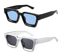 SHEEN KELLY 2PCS Retro Thick Rectangle Chunky Sunglasses Women Men Trendy Narrow Square Black Tortie Frame Fashion 90s Glasses