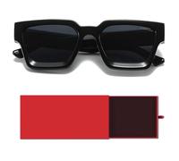 SHEEN KELLY (Scatola regalo) Retro spessa rettangolo Chunky occhiali da sole donne uomini trendy stretto quadrato nero Tortie telaio moda 90s Y2K occhiali