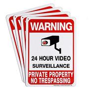 Sheenwang 4-Pack Private Property No Trespassing Sign, Video Surveillance Signs Outdoor, UV Printed .040 Mil Rust Free Aluminum 10 x 7 in, Security Camera Sign for Home, Business, Driveway Alert, CCTV