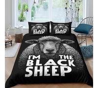 Sheep graphicSet Di Copripiumino morbida microfibra 3 pezzi motivo 3D con cerniera Black and white illust copripiumino incluso federe aiosa ultra morbido e traspirante for bambini Single（135x200cm）