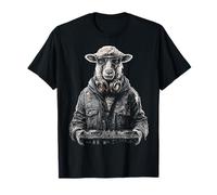 Sheep Holding DJ Mixer Sunglass Head [affinare Animal Art Sheep Maglietta