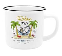 Sheepworld Tasse mit schwarzem Trinkrand mit Spruch 'Relax, nur kein Stress'