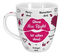 Sheepworld Tazza Ohne Mrs Right ist alles doof | Porcellana 45 cl | Tazza regalo per caffè e tè, tazza con scritta in lingua tedesca | 46510