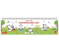 sheepworld Wochenquerplaner 2027: Praktischer Tischquerkalender mit Spiralbindung und niedlichen Schaf-Cartoons. Liebevoll illustrierter Tisch-Kalender.