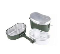 SheerFaring 3 Pezzi Contenitore Pranzo in Alluminio Pentola Padella Coperchio Set da Campeggio Leggero in Lega Funzione, Contenitore Per Il Pranzo Militare Tedesco Verde Senza Supporto Per Fornello