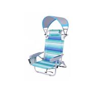 SheerFaring Sedia da Spiaggia Pieghevole Lettino Poltrona Chaise Longue con Copri Sole Regolabile Schienale a 5 Posizioni da Seduta a Sdraiata Portaoggetti E, Blue Green Stripe