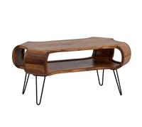 Sheesham - Tavolino da salotto, 100 x 60 x 47 cm, in legno massiccio e metallo, design rettangolare con spazio di archiviazione, tavolino da caffè massiccio, grande tavolo da soggiorno con