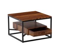 Sheesham - Tavolino da salotto, 60 x 60 x 40 cm, in legno massello/metallo, quadrato, design con cassetto